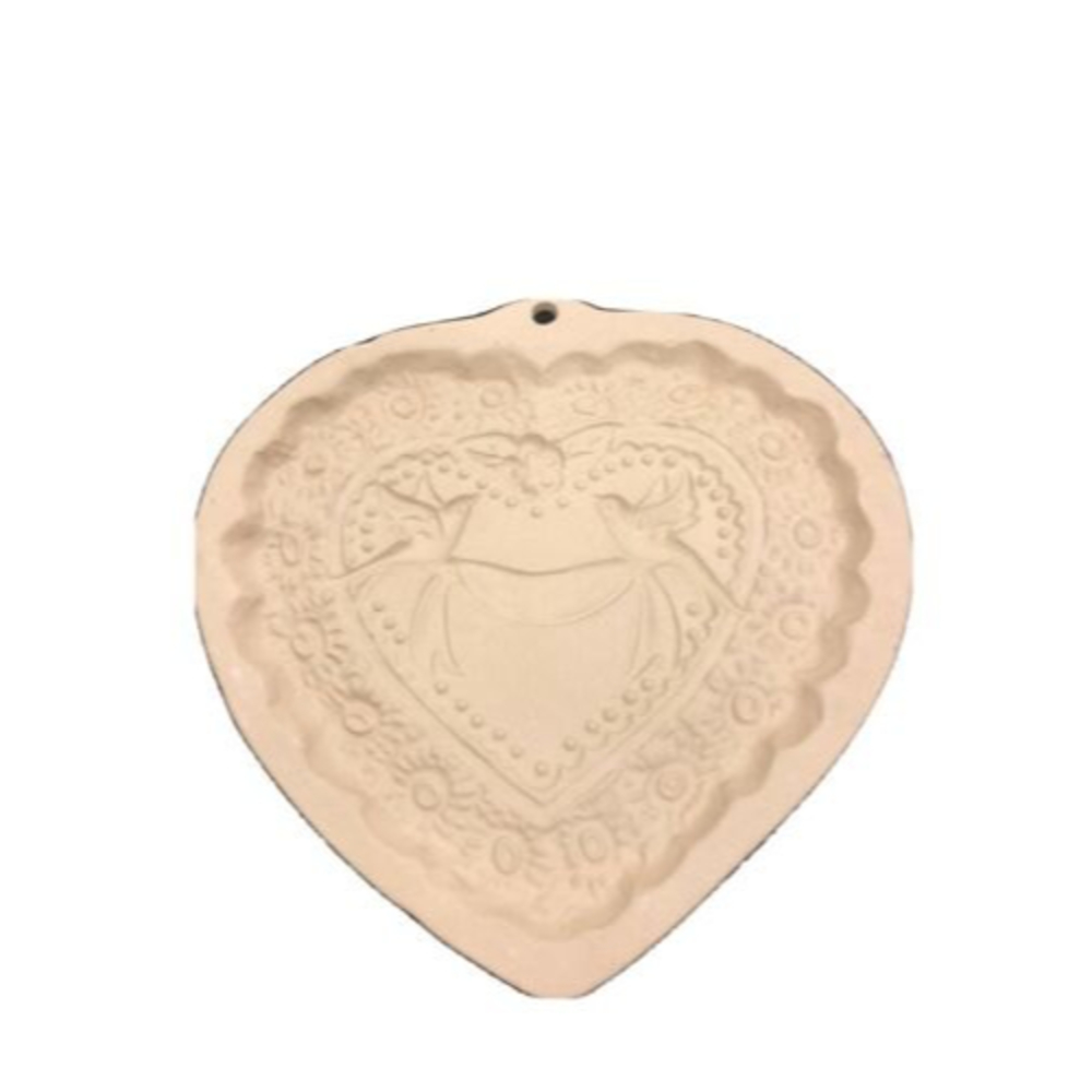 1985 Brown Bag Cookie Art Cookie Mold Stoneware Heart Wedding Doves Love Birds